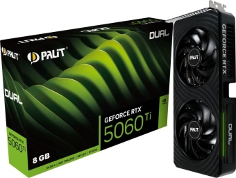 Видеокарта Palit PCI-E 5.0 RTX5060Ti DUAL NVIDIA GeForce RTX 5060TI 8Gb 128bit GDDR7 2407/28000 HDMIx1 DPx3 HDCP Ret - купить недорого с доставкой в интернет-магазине