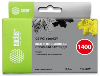 Картридж струйный Cactus CS-PGI1400XLY PGI-1400 желт.пигм. (12мл) для Canon MB2050/MB2350/MB2040/MB2340 с чипом - купить недорого с доставкой в интернет-магазине