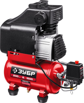 Компрессор поршневой Зубр КП-200-6 безмасляный 200л/мин 6л 1500Вт красный - купить недорого с доставкой в интернет-магазине