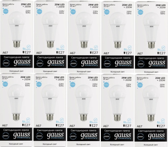 Лампа светодиодная Gauss Elementary 25Вт цок.:E27 груша 220B св.свеч.бел.хол. A67 (упак.:10шт) (73235) - купить недорого с доставкой в интернет-магазине