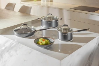 Сковорода Rondell Stern RDS-1264 круглая 26см покрытие: Excalibur ручка несъемная (с крышкой) серый - купить недорого с доставкой в интернет-магазине