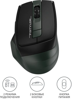 Мышь A4Tech Fstyler FB35 зеленый/черный оптическая 2000dpi беспров. BT/Radio USB для ноутбука 6but (FB35 MIDLIGHT GREEN) - купить недорого с доставкой в интернет-магазине
