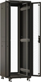 Шкаф коммутационный Hyperline (TTBR-4268-DD-RAL9004) напольный 42U 600x800мм пер.дв.перфор. задн.дв.перфор. 2 бок.пан. 800кг черный 710мм 2055мм IP20 сталь - купить недорого с доставкой в интернет-магазине