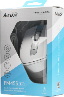 Мышь A4Tech Fstyler FM45S Air белый/серебристый оптическая 2400dpi silent USB 7but (FM45S AIR USB (SILVER WHITE)) - купить недорого с доставкой в интернет-магазине