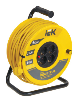 Удлинитель силовой IEK Industrial (WKP15-16-04-50) 3x1.5кв.мм 4розет. 50м ПВС 16A катушка желтый - купить недорого с доставкой в интернет-магазине