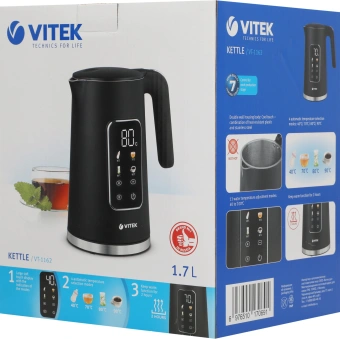 Чайник электрический Vitek VT-1162 1.7л. 2200Вт черный корпус: металл/пластик - купить недорого с доставкой в интернет-магазине