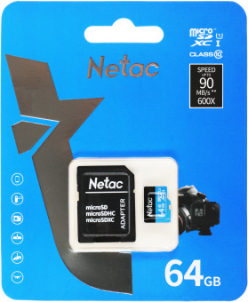 Флеш карта microSDXC 64GB Netac NT02P500STN-064G-R P500 + adapter - купить недорого с доставкой в интернет-магазине