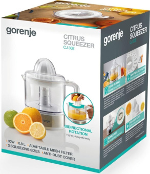 Соковыжималка цитрусовая Gorenje CJ30E 30Вт рез.сок.:800мл. белый/серебристый - купить недорого с доставкой в интернет-магазине