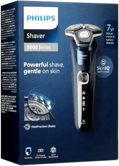 Бритва роторная Philips Series 5000 S5885/10 реж.эл.:3 питан.:аккум. черный/синий - купить недорого с доставкой в интернет-магазине