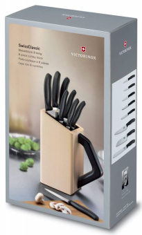 Набор ножей кухон. Victorinox Swiss Classic Cutlery Block, 8 pieces (6.7173.8) компл.:8предм. с подставкой черный подар.коробка - купить недорого с доставкой в интернет-магазине