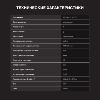 Стиральная машина Hyundai WME8212 класс: A+++ загр.фронтальная макс.:8кг белый инвертор - купить недорого с доставкой в интернет-магазине