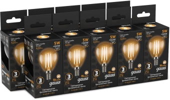 Лампа филам. Gauss Filament 5Вт цок.:E14 свеча 220B св.свеч.бел.теп. (упак.:10шт) (105801105) - купить недорого с доставкой в интернет-магазине