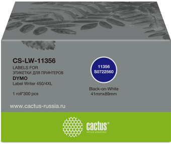 Этикетки Cactus CS-LW-11356 сег.:89x41мм черный белый 300шт/рул Dymo Label Writer 450/4XL - купить недорого с доставкой в интернет-магазине