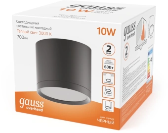 Светильник Gauss Overhead потолоч. 10Вт 3000K цв.св.:белый теплый черный (HD016) - купить недорого с доставкой в интернет-магазине