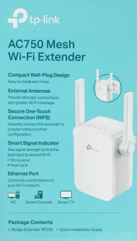 Повторитель беспроводного сигнала TP-Link RE205 AC750 10/100BASE-TX белый - купить недорого с доставкой в интернет-магазине