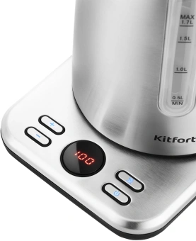 Чайник электрический Kitfort КТ-661 1.7л. 2200Вт черный/серебристый корпус: металл/пластик - купить недорого с доставкой в интернет-магазине