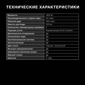 Утюг Hyundai H-SI01338 2800Вт черный/золотистый - купить недорого с доставкой в интернет-магазине