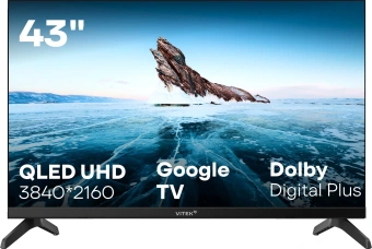Телевизор QLED Vitek 43" VT-43QUBS500 Google TV Frameless черный/черный 4K Ultra HD 60Hz MEMC DVB-T DVB-T2 DVB-C DVB-C2 DVB-S DVB-S2 USB 2.0 WiFi Smart TV - купить недорого с доставкой в интернет-магазине
