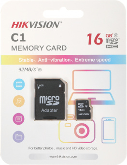 Флеш карта microSDHC 16GB Hikvision HS-TF-C1(STD)/16G/Adapter + adapter - купить недорого с доставкой в интернет-магазине