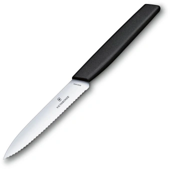 Нож кухонный Victorinox Swiss Modern (6.9003.10W) стальной универсальный лезв.100мм серрейт. заточка черный - купить недорого с доставкой в интернет-магазине