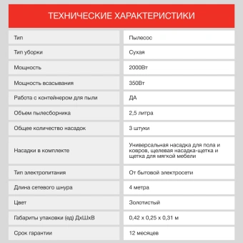 Пылесос Starwind SCV5625 2000Вт золотистый/черный - купить недорого с доставкой в интернет-магазине