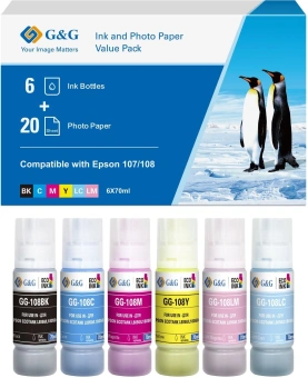Чернила G&G GG-108-260g-4X6-20 набор 6x70мл для Epson Ecotank L8050/L18050 - купить недорого с доставкой в интернет-магазине