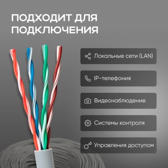 Кабель сетевой UTP 4 пары cat.5E solid 0.50мм CCA 305м серый - купить недорого с доставкой в интернет-магазине