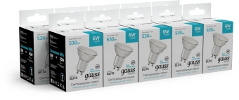 Лампа светодиодная Gauss Basic 6Вт цок.:GU10 софит 220B св.свеч.бел.нейт. (упак.:10шт) (10106262) - купить недорого с доставкой в интернет-магазине