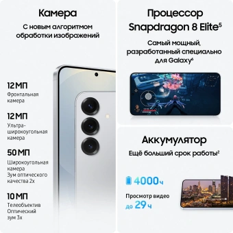 Смартфон Samsung SM-S931B Galaxy S25 256Gb 12Gb серый моноблок 3G 4G 2Sim 6.2" 1080x2340 Android 15 50Mpix 802.11 a/b/g/n/ac/ax/be NFC GPS GSM900/1800 GSM1900 TouchSc Protect - купить недорого с доставкой в интернет-магазине