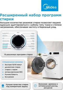 Стиральная машина Midea MF01712BS40/W класс: A загр.фронтальная макс.:7кг белый инвертор - купить недорого с доставкой в интернет-магазине