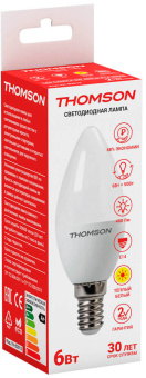 Лампа светодиодная Thomson Candle TH-B2013 6Вт цок.:E14 свеча 220B 3000K св.свеч.бел.теп. Candle (упак.:1шт) - купить недорого с доставкой в интернет-магазине