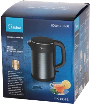 Чайник электрический Midea МК-8076 1.5л. 2200Вт черный корпус: металл/пластик - купить недорого с доставкой в интернет-магазине