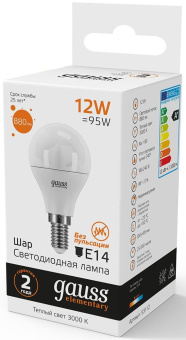 Лампа светодиодная Gauss Elementary 12Вт цок.:E14 шар 220B св.свеч.бел.теп. (упак.:10шт) (53112) - купить недорого с доставкой в интернет-магазине