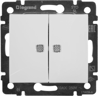 Выключатель Legrand Valena скрыт. 2кл. с подсветкой IP20 белый (774428) - купить недорого с доставкой в интернет-магазине