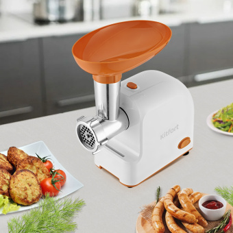 Мясорубка Kitfort КТ-2113-1 1000Вт белый/оранжевый - купить недорого с доставкой в интернет-магазине