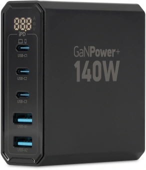 Настольное зар./устр. Digma Pro DPW10A 140W 5A (PD+QC) 3хUSB-C/2xUSB-A универсальное черный (DPW1A4G024BK) - купить недорого с доставкой в интернет-магазине