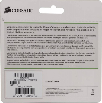 Память DDR3L 4GB 1333MHz Corsair CMSO4GX3M1C1333C9 RTL PC3-10600 CL9 SO-DIMM 204-pin 1.35В Ret - купить недорого с доставкой в интернет-магазине