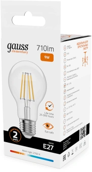 Лампа филам. Gauss Filament 9Вт цок.:E27 груша св.свеч.бел.теп. (упак.:10шт) (22219) - купить недорого с доставкой в интернет-магазине