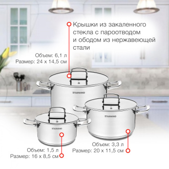 Набор кастрюль Starwind Chef Compact 6 предметов (SW-CH3006) - купить недорого с доставкой в интернет-магазине
