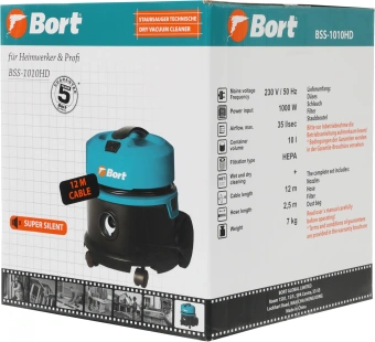 Строительный пылесос Bort BSS-1010HD 1000Вт (уборка: сухая) синий - купить недорого с доставкой в интернет-магазине