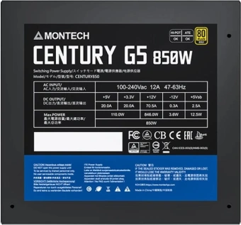 Блок питания Montech ATX 850W Century Gold G5 80+ gold (20+4pin) APFC 120mm fan 10xSATA Cab Manag RTL - купить недорого с доставкой в интернет-магазине