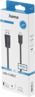 Кабель Hama H-200632 ver2.0 USB Type-C USB A(m) 1.5м (00200632) - купить недорого с доставкой в интернет-магазине