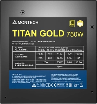 Блок питания Montech ATX 750W Titan Gold Gen.5 80+ gold (20+4pin) APFC 135mm fan 12xSATA Cab Manag RTL - купить недорого с доставкой в интернет-магазине