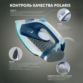 Утюг Polaris PIR 2860AK 3m 2800Вт белый/синий - купить недорого с доставкой в интернет-магазине