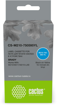 Картридж ленточный Cactus CS-M210-750595YL M210-750-595-YL черный на желтом 19.1x6.4 для Brady M210/M211/M210-LAB - купить недорого с доставкой в интернет-магазине