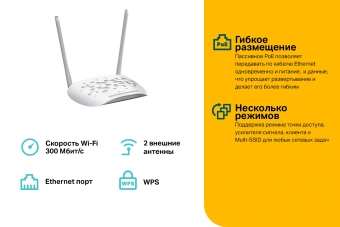Точка доступа TP-Link TL-WA801N N300 10/100BASE-TX белый - купить недорого с доставкой в интернет-магазине