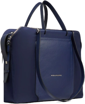 Деловая сумка женская Piquadro Lyra BD4574W92T/BLU с отделением для ноутбука 14" темно-синяя нейлон/натур.кожа - купить недорого с доставкой в интернет-магазине