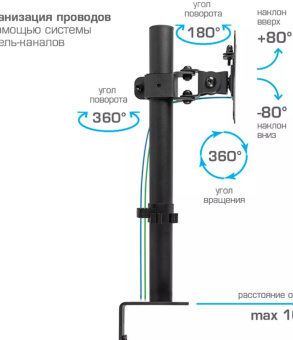 Кронштейн для мониторов Kromax CASPER-505 черный 10"-34" макс.10кг настольный поворот и наклон - купить недорого с доставкой в интернет-магазине