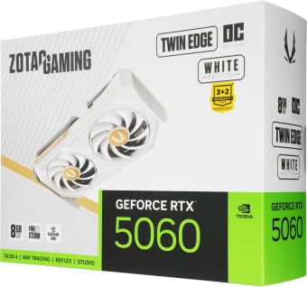 Видеокарта Zotac PCI-E 5.0 RTX 5060 TWIN EDGE OC WHITE ED NVIDIA GeForce RTX 5060 8Gb 128bit GDDR7 2527/28000 HDMIx1 DPx3 HDCP Ret - купить недорого с доставкой в интернет-магазине