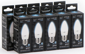 Лампа светодиодная Gauss 6.5Вт цок.:E27 свеча 220B 4100K св.свеч.бел.нейт. (упак.:10шт) (103102207) - купить недорого с доставкой в интернет-магазине
